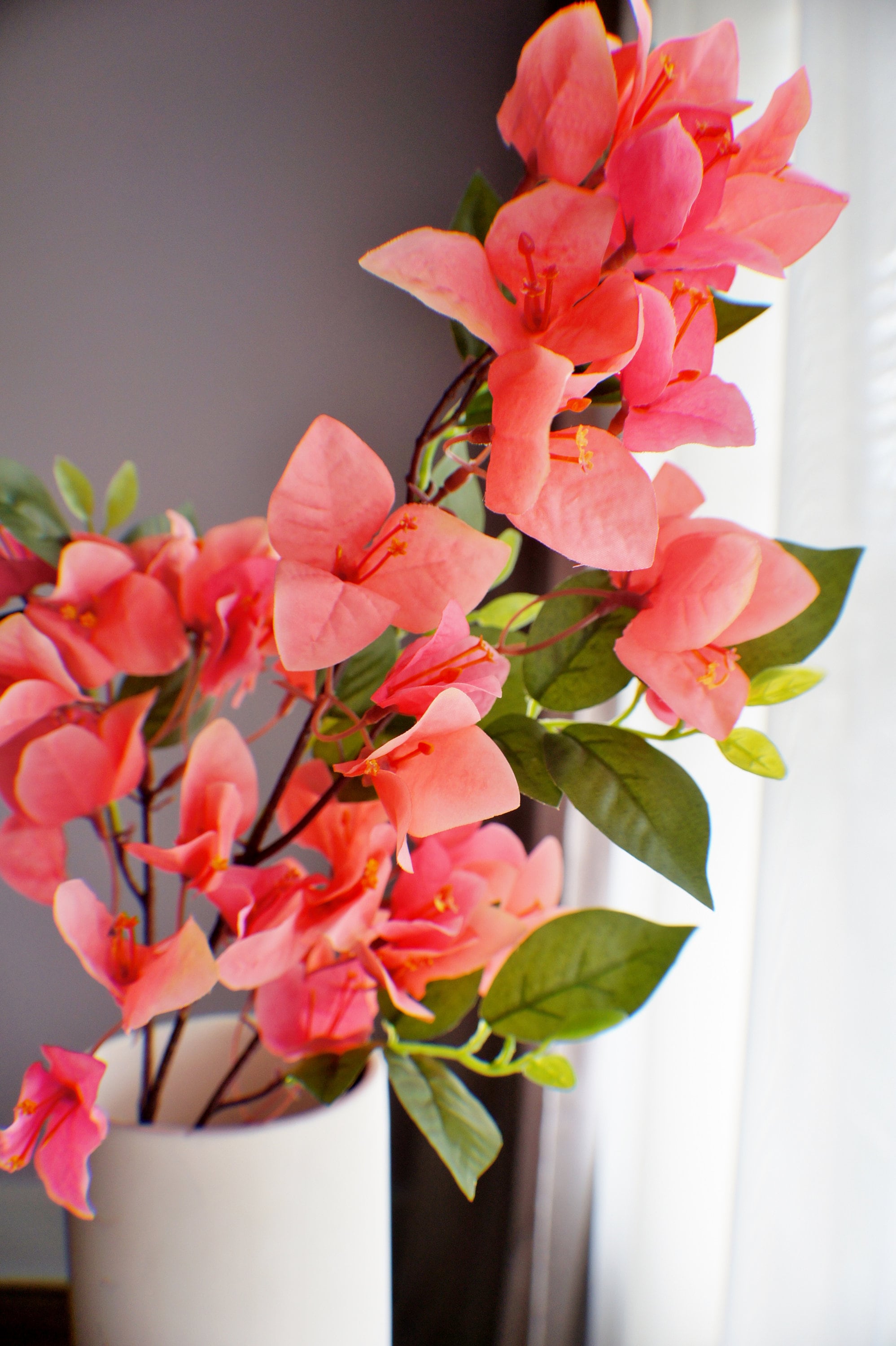 25" Silk Bougainvillea Spray, Branche, Coral Pink Bougainvillea, Home decor, Wedding Flowers, Bouquet, Centerpieces, Arrangements