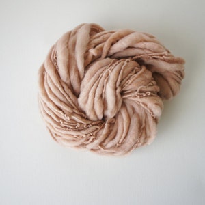 SALE: Thick and Thin Slub Yarn Handspun Light Beige Merino Wool image 1