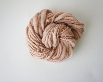 SALE: Thick and Thin Slub Yarn Handspun Light Beige Merino Wool