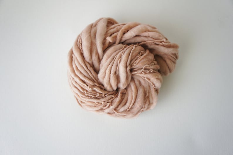 SALE: Thick and Thin Slub Yarn Handspun Light Beige Merino Wool image 1