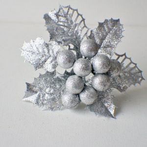 Berry Pick, Silver Berry Pick, Stem, Pick, Vase Filler, Wedding Greenery, Berry Greenery Holiday Home Decor Artificial Holly Berry