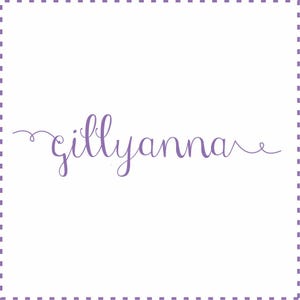 May include: A white background with a purple dotted border. The word "gillyanna" is written in a cursive font in purple. The text is centered horizontally and slightly below the center of the image.