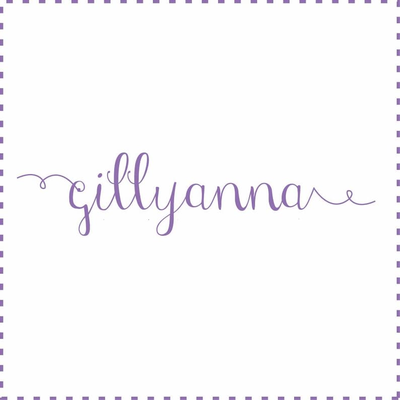 May include: A white background with a purple dotted border. The word "gillyanna" is written in a cursive font in purple. The text is centered horizontally and slightly below the center of the image.