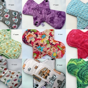 Set of 3 Cloth Sanitary Pads, washable, reusable, customised, cotton top, random prints