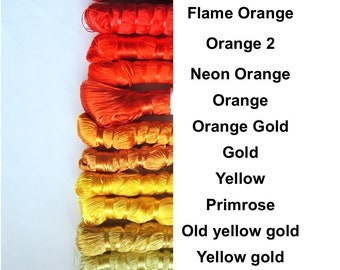 YELLOWS "Sabra" floss single skein- orange copper primrose gold butter neon rayon thread Moroccan vegetable 10g approx 45m+  ready to ship