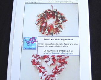 NEW PAPER TUTORIAL Round/Heart rag wreath instructions- shape or circle fabric decor upcycling easy skill- downloadable printable pdf lesson