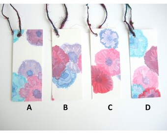 Hand Painted silk gift tag flowers single or set OOAK handpainted card label upcycled unique special ready to ship large luggage tag style