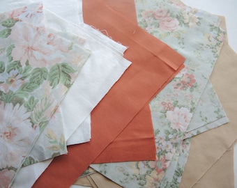 Vintage Layercake 30 piece 10inch 5 fabric stack Squares Chintz Peach wild roses blossom retro 1980s look quilt patchwork- free ship UK