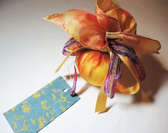 NEW Silk hanky + bath bomb Opulent Orange gift him her double present Wild Lily & Rose scent furoshiki eco-friendly wrapping ready to ship