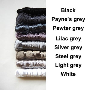 GREYS MONOCHROMES Sabra silk floss single skein black white gray silver vegetal rayon thread Moroccan 10g approx 45m ready to ship image 1