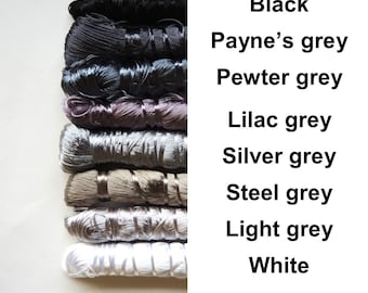 GREYS MONOCHROMES "Sabra" silk floss single skein- black white gray silver vegetal rayon thread Moroccan 10g approx 45m+ ready to ship
