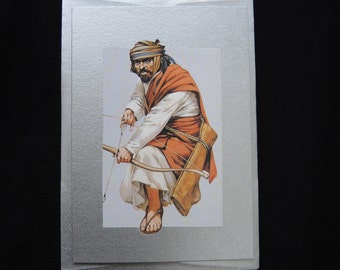 Blank card- 7th century Arab archer upcycled Angus McBride Osprey print- OOAK ready to ship