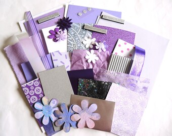 3 blank cards kit- Purple Flowers- mauve violet lilac silver pink part upcycled flowers OOAK crafting make your own cards ready to ship