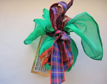 Silk hanky + bath bomb Gorgeous Green gift him her double present Strawberry & Pomegranate furoshiki eco-friendly wrapping ready to ship