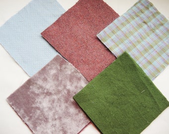 Vintage Heavy 10 pc Charm pack 5" salvaged scrap thick squares 12.5cm lilac blue green wool plaid fabrics upcycled destash ready to ship