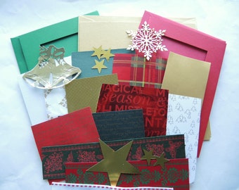 NEW 3 blank Xmas cards kit Modern traditional multi gold part-upcycled smart bright style snowflakes stars bells shapes -OOAK crafting