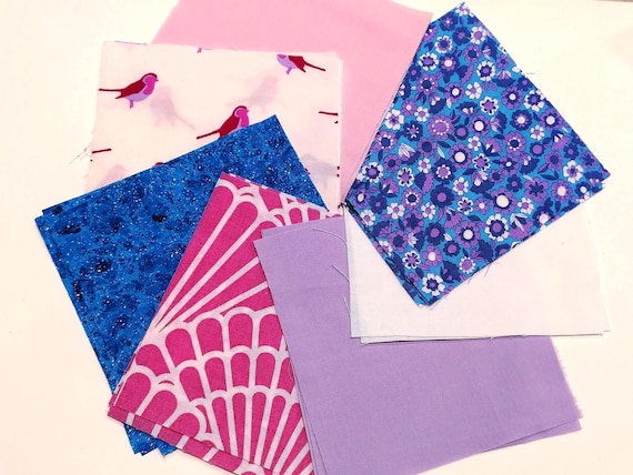 NEW Scrappy 20 pc Charm pack 20x 5" Vintage Retro 12.5cm nature floral shells  Lilac poly/cotton fabrics upcycled destash ready to ship