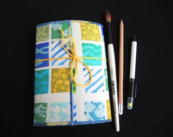 Silk A6 sketchbook cover & pad, Cornish Coast small plain cartridge paper painted One Of A Kind unique art gift stockingfiller ready to ship