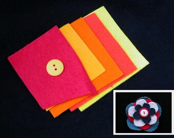 SALE brooch kit Sunset flat flower in hot colours - including pattern -ready to ship