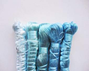 Limpid 5 skein "Sabra" floss project pack- turquoise aqua jade pale sky subtle sea rayon thread Moroccan vegetable silk ready to ship