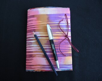 Silk A5 cover and sketchpad- Sunset Stripe plain cartridge paper hand painted One Of A Kind unique- art gift stockingfiller ready to ship