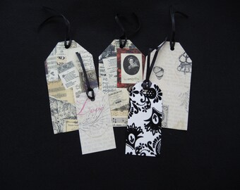 SALE Romance Mix upcycled gift tags- 5 mixed tags, ready to ship