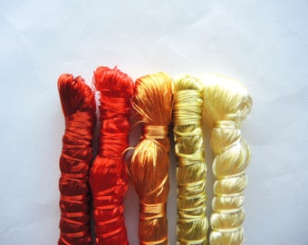Flame 5 skein project pack "Sabra" floss - copper orange & golden mix rayon fake cactus thread Moroccan vegetable silk ready to ship