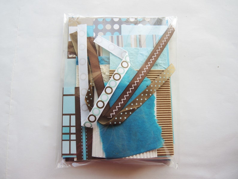 3 blank cards kit Kaffeehaus Ready to ship in teal blue green turquoise & dark chocolate brown modern geometrics OOAK make your own image 3