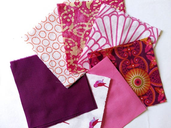 NEW Scrappy 20 pc Charm pack 20x 5" Pink Nature 12.5cm birds shells flowers poly/cotton fabrics upcycled destash ready to ship