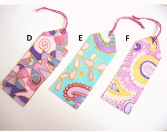 NEW Hand Painted silk gift tag paisley swirl single/set OOAK handpainted card label upcycled unique special ready to ship large luggage