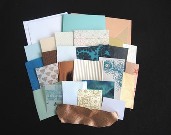 3 blank cards luxury Kit -Verdigris Geometry- cream teal copper blue gold upcycled make your own greetings OOAK ready to ship