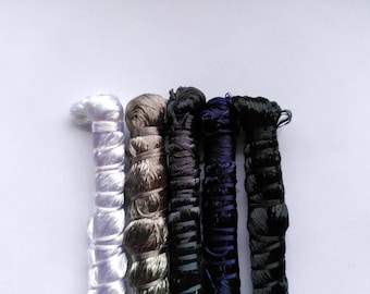 Cold Neutrals sabra floss 5 skein project pack- grey silver navy blue mix vegetable  thread Moroccan vegetable silk viscose ready to ship