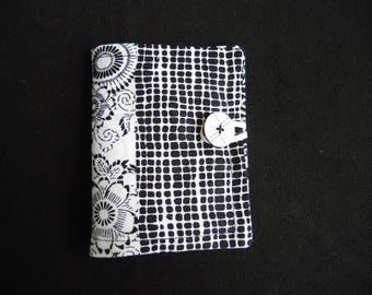 Monochrome Patchwork sewing needle wallet case or book- Ready to ship white & black flowers swirls weave - lightweight travel item or gift