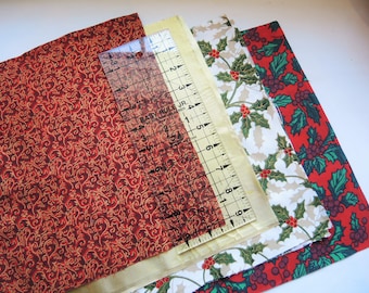 Xmas Layercake 8piece 10inch 4 fabric Salvaged stack Christmas Holly red green gold metallic quilt patchwork traditional winter Noel Squares