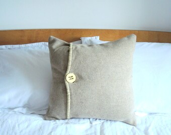 Blanket upcycled cushion cover 18 ins 45cm -Cosy oatmeal beige yellow neutral minimalist casual boho chic OOAK ready to ship FREE SHIPPING