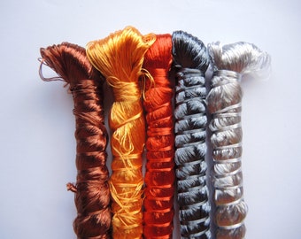 Metals 5 skein project pack-   "Sabra" floss copper silver rust gold pewter rayon viscose thread Moroccan vegetable ready to ship