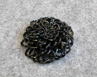 Beaded flower - 7cm /2.5 inch across and 2.5cm /1 inch thick Bold black - ready to ship