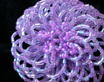 Beaded flower - 7cm /2.5 inch across and 2.5cm /1 inch thick Luscious lilac - ready to ship