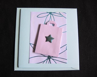 NEW Gift bag 3D card, blank inside square 5.25 inch (13cm approx) partly upcycled textured OOAK unique eco-art upcycled UK ready to ship