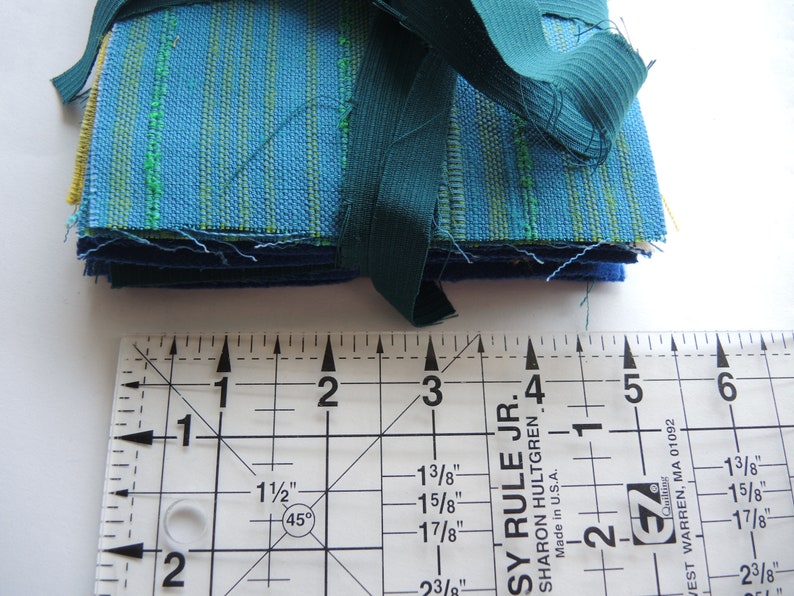 Vintage Heavy 30 pc Charm pack 5 squares 12.5cm salvaged warm turquoise green wool/cotton fabrics upcycled destash bag coat ready to ship image 2