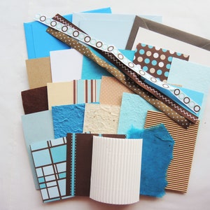 3 blank cards kit Kaffeehaus Ready to ship in teal blue green turquoise & dark chocolate brown modern geometrics OOAK make your own image 1