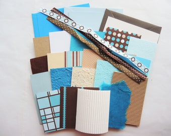 3 blank cards kit Kaffeehaus Ready to ship in teal blue green turquoise & dark chocolate brown modern geometrics OOAK make your own