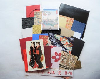 Luxury 3 blank cards kit Kyoto Ladies-Japanese prints origami calligraphy OOAK ready to ship