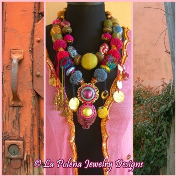 Items similar to TRIBAL GYPSY beaded felt and Colorful beads and Charms ...