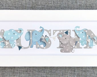 elephant themed boys nursery decor personalized baby boy bedroom door sign PK22