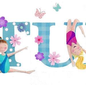 Gymnastics name illustration print sport girl gymnast children kids new baby shower illustrated nursery wall art picture personalised gift image 3