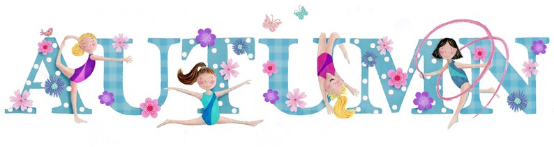 Gymnastics name illustration print sport girl gymnast children kids new baby shower illustrated nursery wall art picture personalised gift image 3