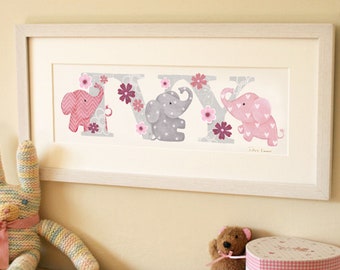 Elephant Illustrated Name Print