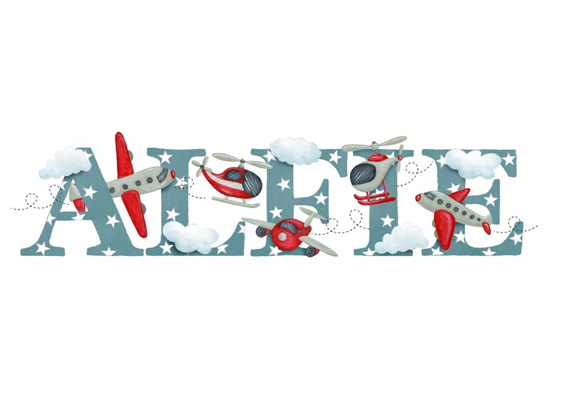 Planes and Helicopters Name Illustration Print Children Kids New Baby ...