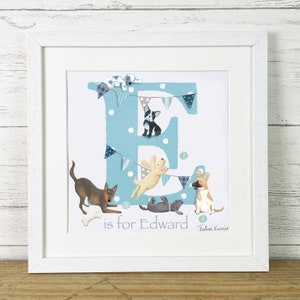 Cachorro perro cachorros carta arte imprimir niños niños nuevo bebé animal mascota imagen inicial ilustración personalizada decoración de la guardería nombre marco regalo